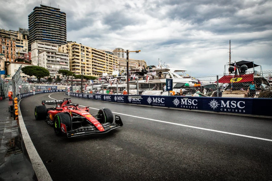 Kimi Antonelli celebrating on the Monaco podium with champagne after winning the 2026 Monaco Grand Prix