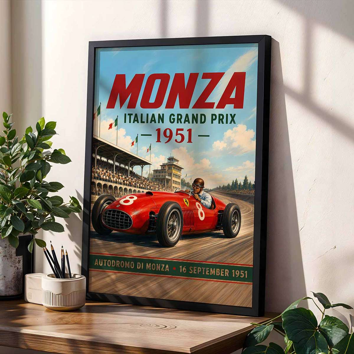 Gallery-style Autodromo Nazionale Monza Circuit artwork with vintage details for gaming room decor