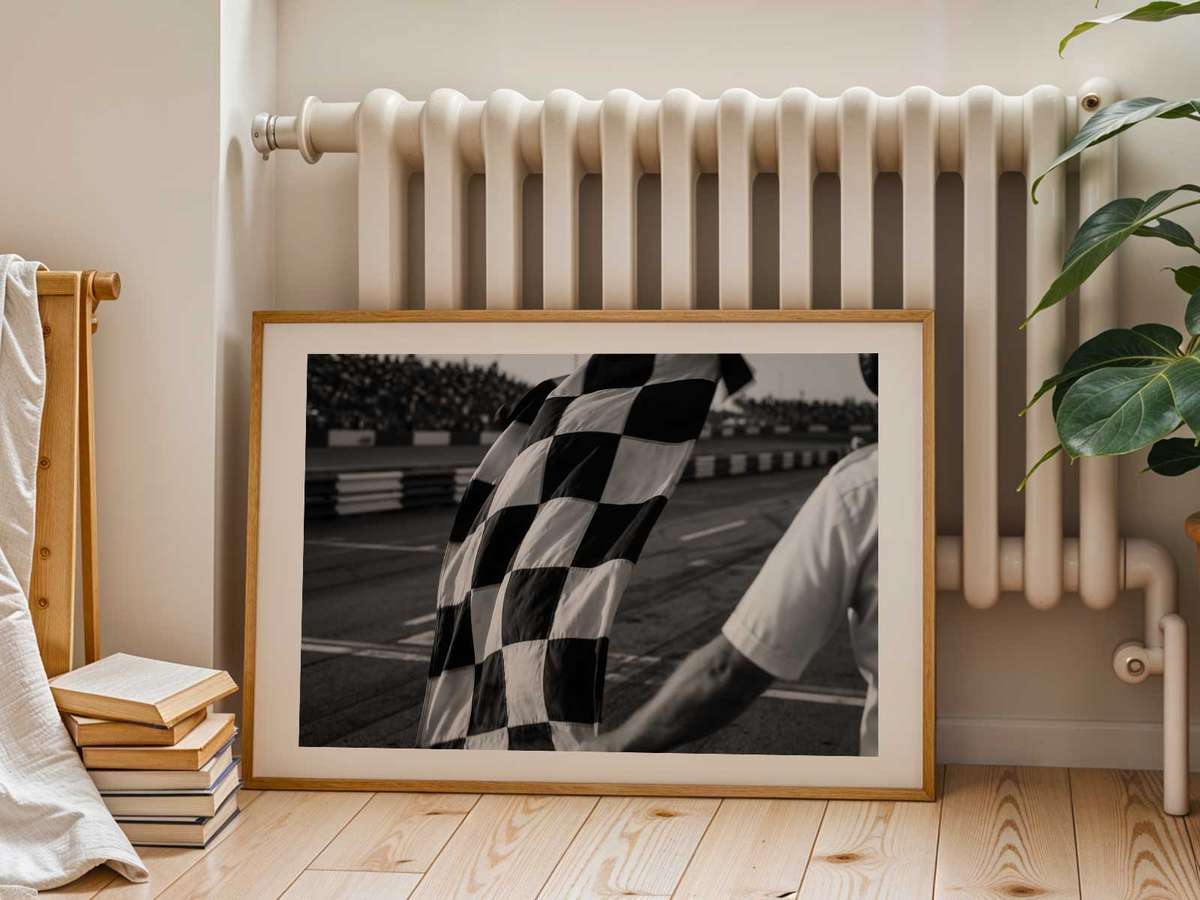 Poster homage to classic 1980s F1 liveries, graphic reinterpretation of bold stripes and sponsor colors with vintage texture