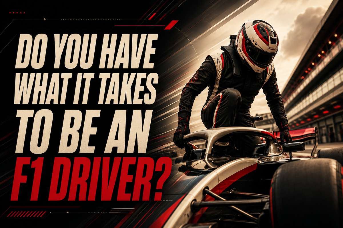 Young driver in a kart wearing helmet and racing suit on a karting track