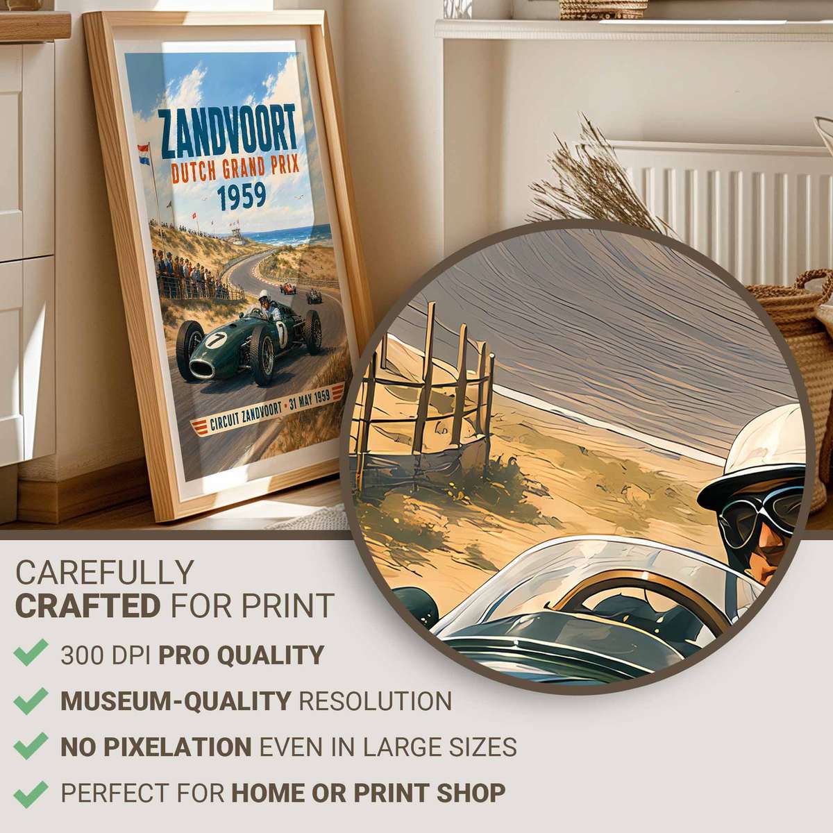 Decorative Dutch GP artwork designed for racing enthusiasts and office decor