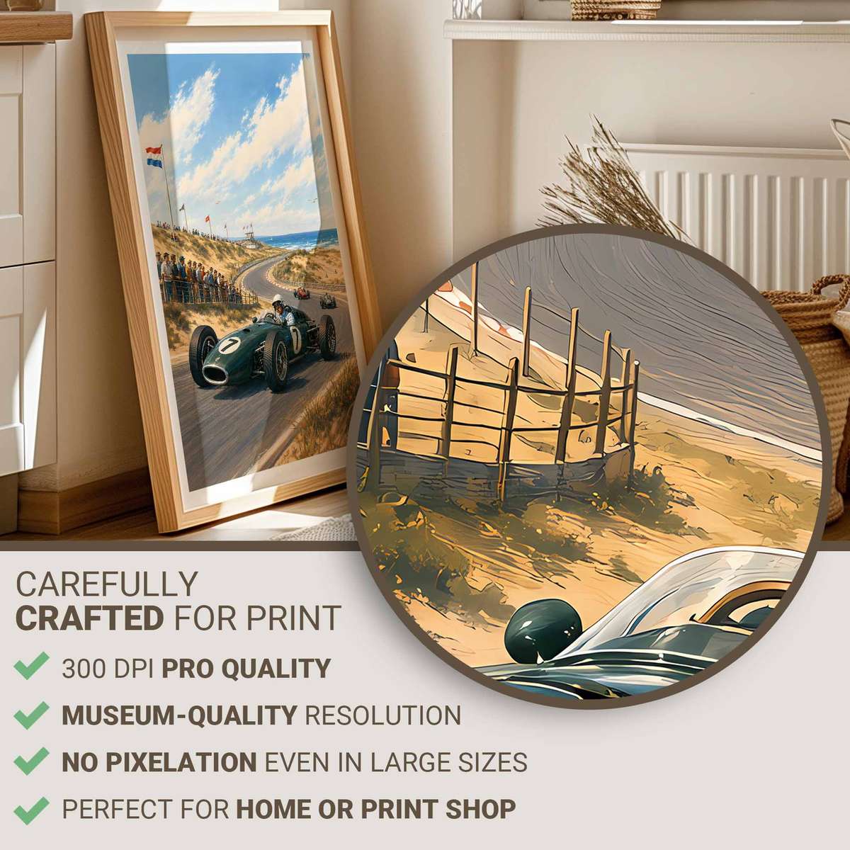 Retro wall art centered on Dutch Grand Prix with a technical atmosphere