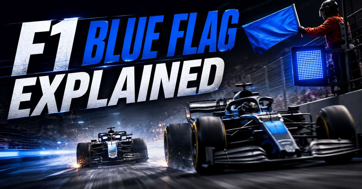 Track marshal waving a blue flag to signal a faster car approaching and instruct a lapped driver to let them pass