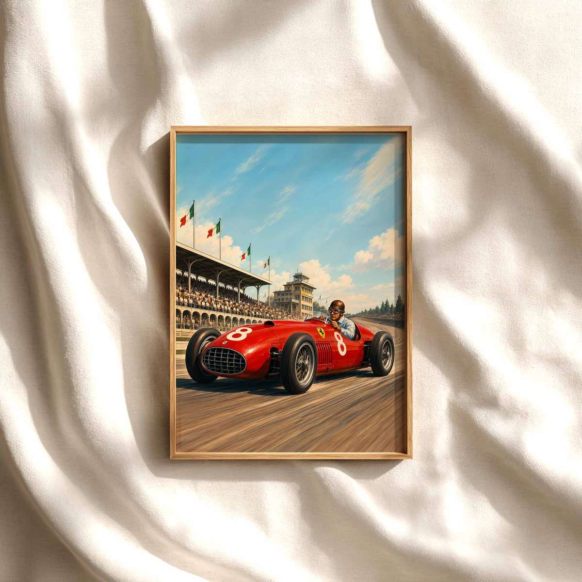 Monza Circuit – 1950s Italian F1 Posters, Formula One Wall Art Formula 1 poster displayed as motorsport wall art