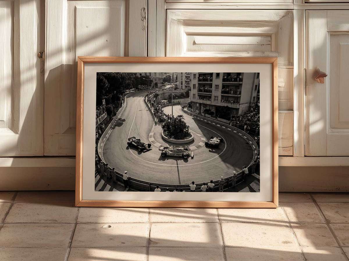 F1 poster combining balanced shapes and a memorable visual mood inspired by how the spanish grand prix gains depth through a in a balanced composition