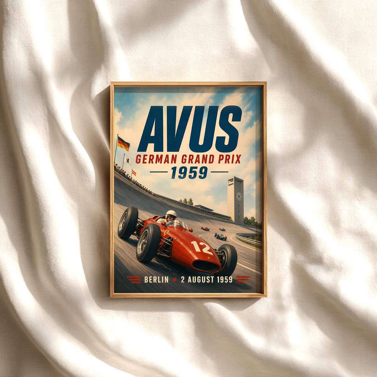 Formula 1 Poster – AVUS 1959 German Grand Prix, Formula 1 Germany, F1 Paintings… Formula 1 poster displayed as motorsport wall art