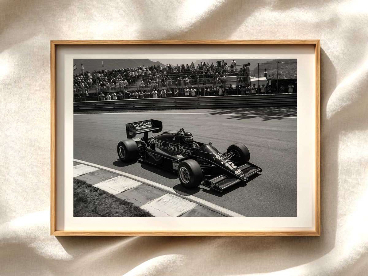 Minimalist Lotus Silhouette Poster Formula 1 poster displayed as motorsport wall art