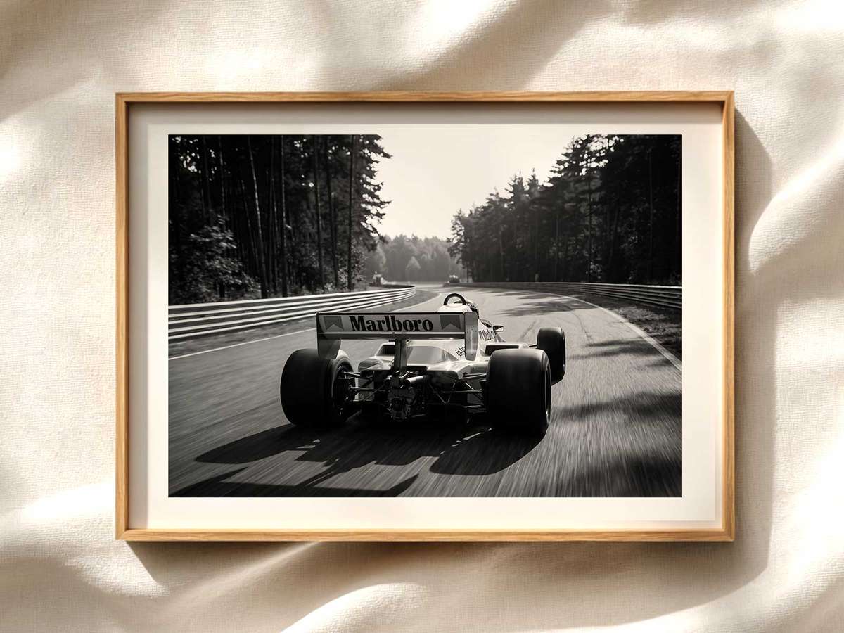 McLaren MP4 Silhouette — Bold Red & White Wall Art Formula 1 poster displayed as motorsport wall art