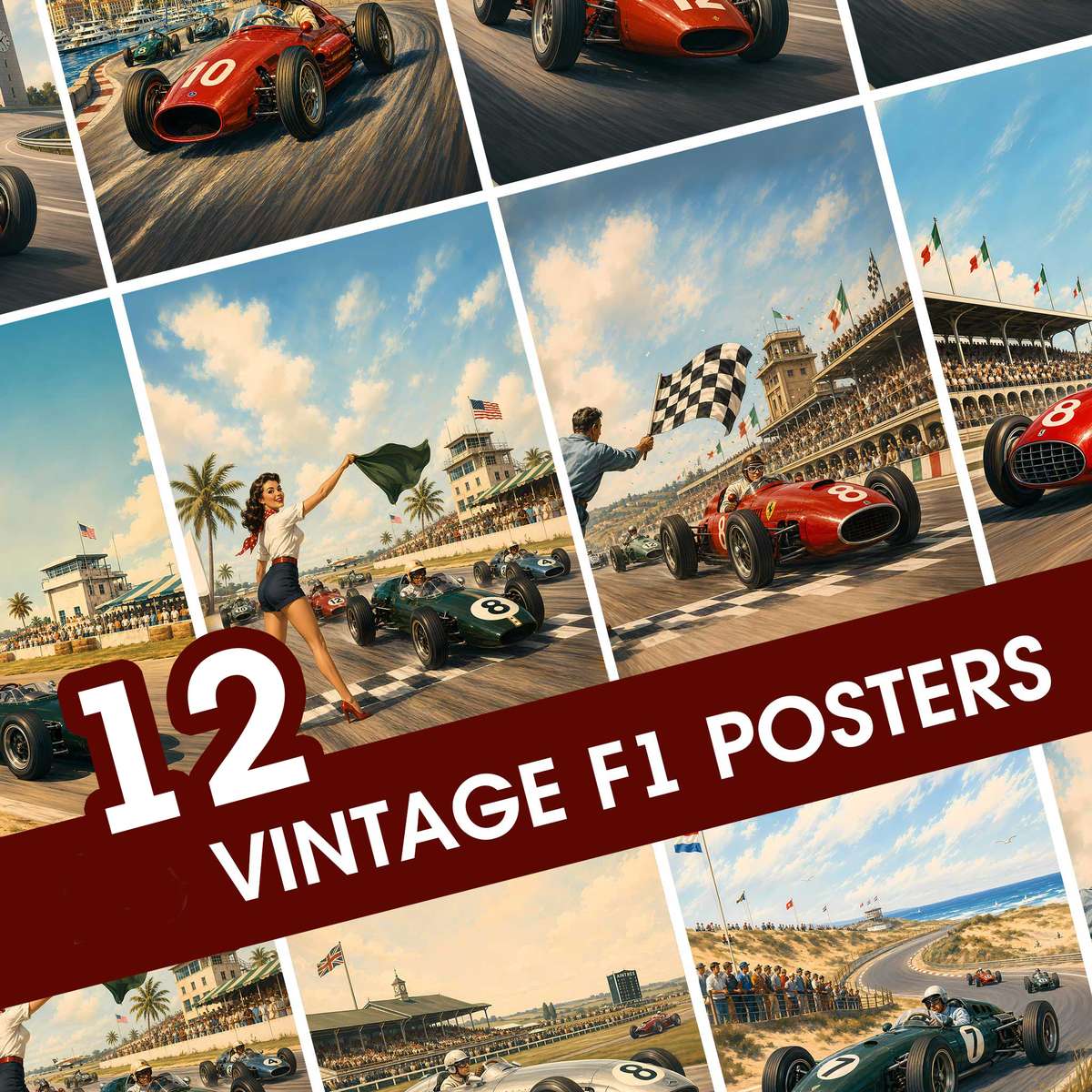 Nurburgring Circuit F1 – 12 Vintage Racing Posters, Monaco, Silverstone, Spa… Formula 1 poster displayed as motorsport wall art