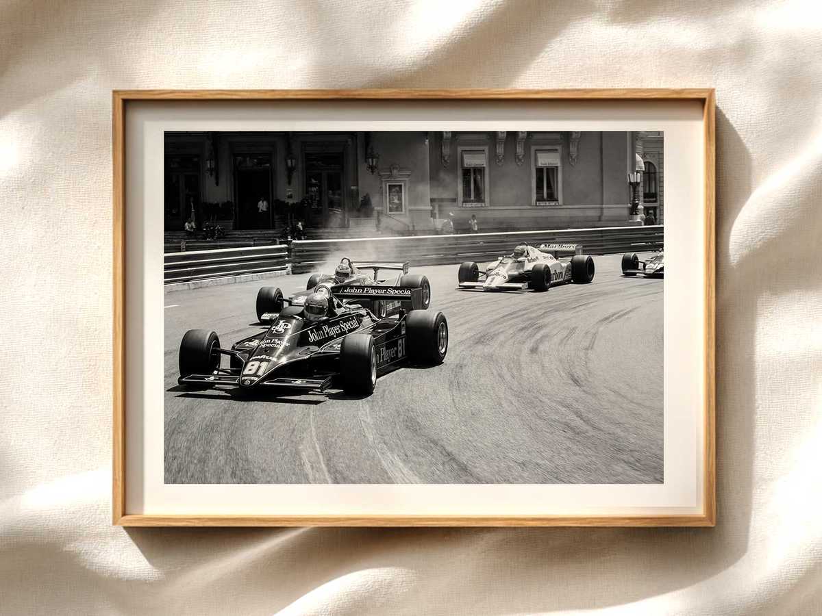 Monaco Street Circuit Poster — 1980s Vintage Aesthetic Formula 1 poster displayed as motorsport wall art