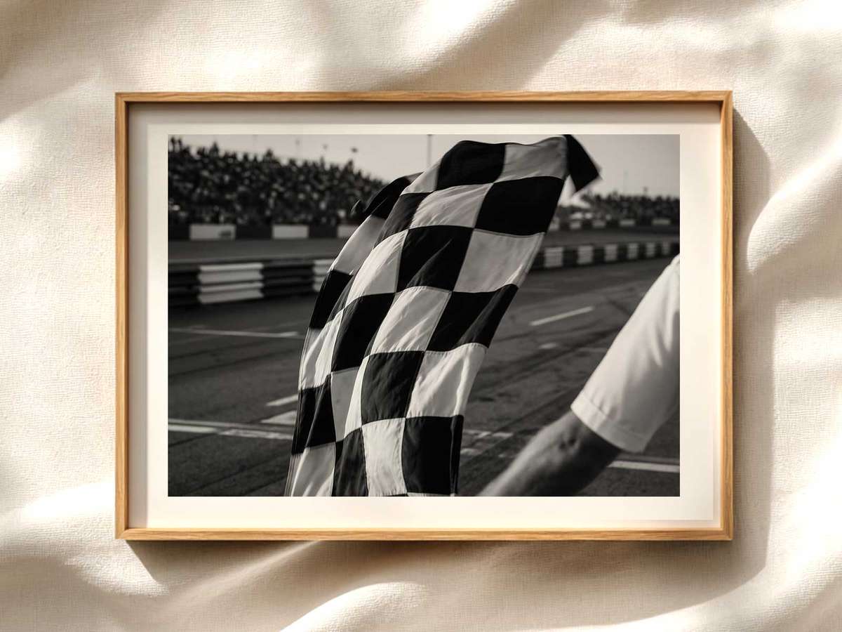 Checkered Flag Finish — Dynamic F1 Poster Formula 1 poster displayed as motorsport wall art