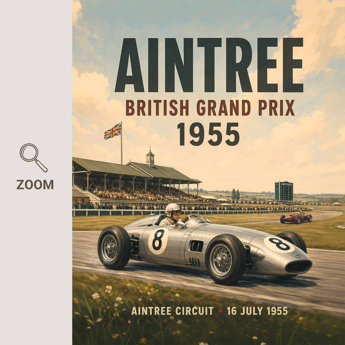 F1 shown in a vintage composition showcasing racing lines with dramatic circuit energy inspired by set of 12 vintage formula 1