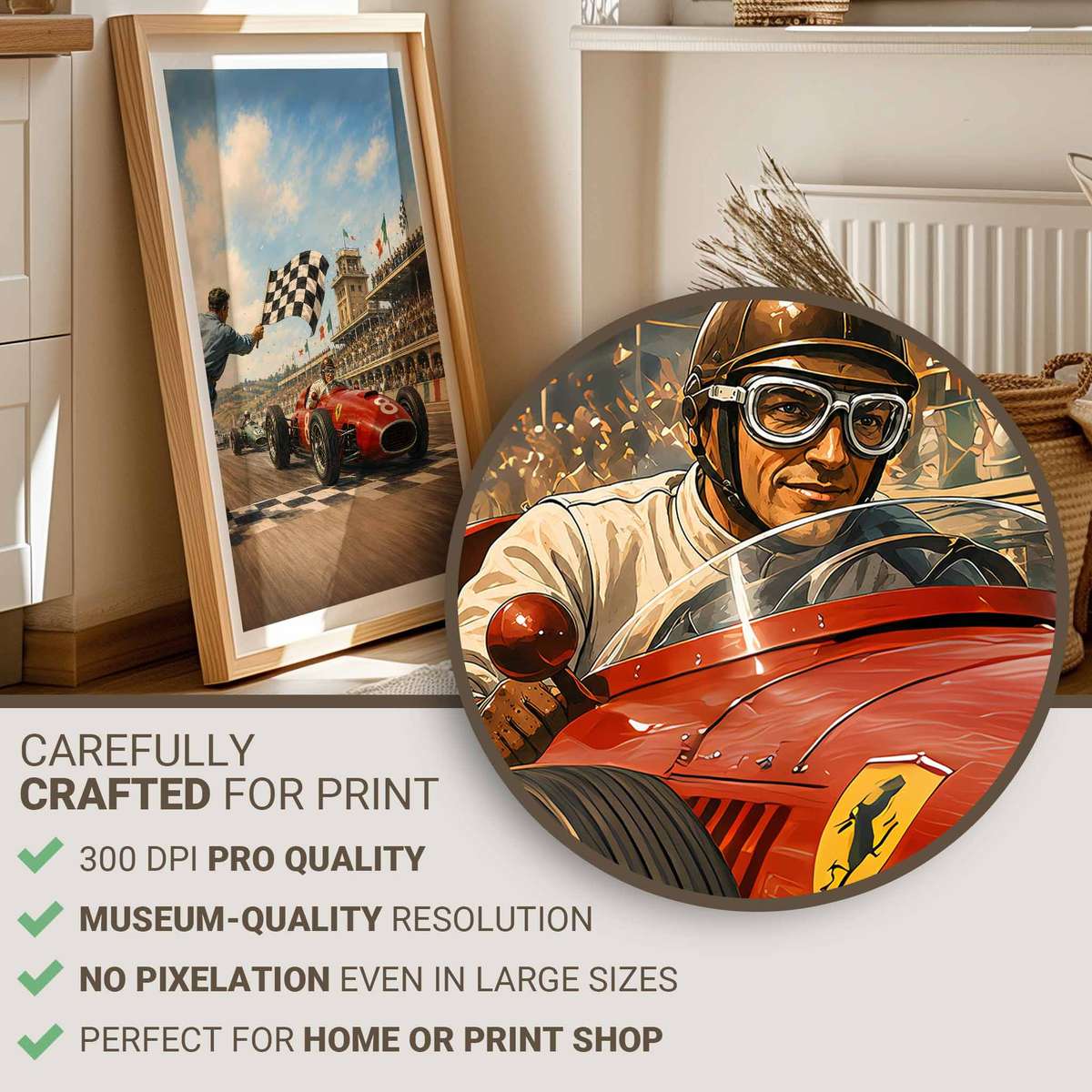Vintage wall art of F1 created for garage decor