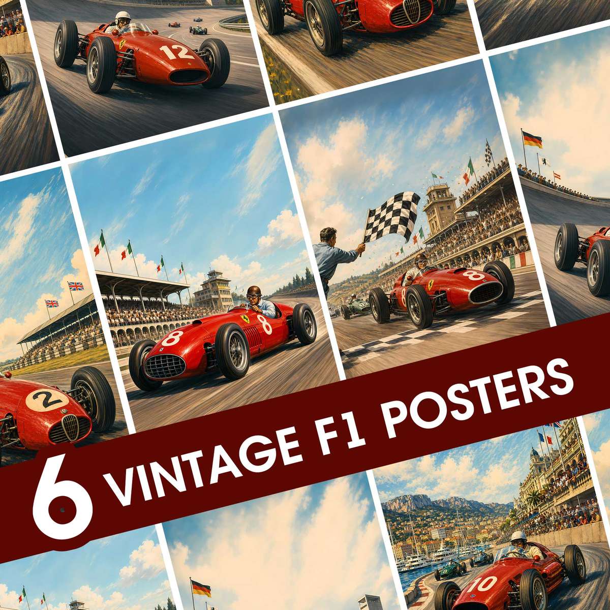 Vintage wall art of F1 created for garage decor