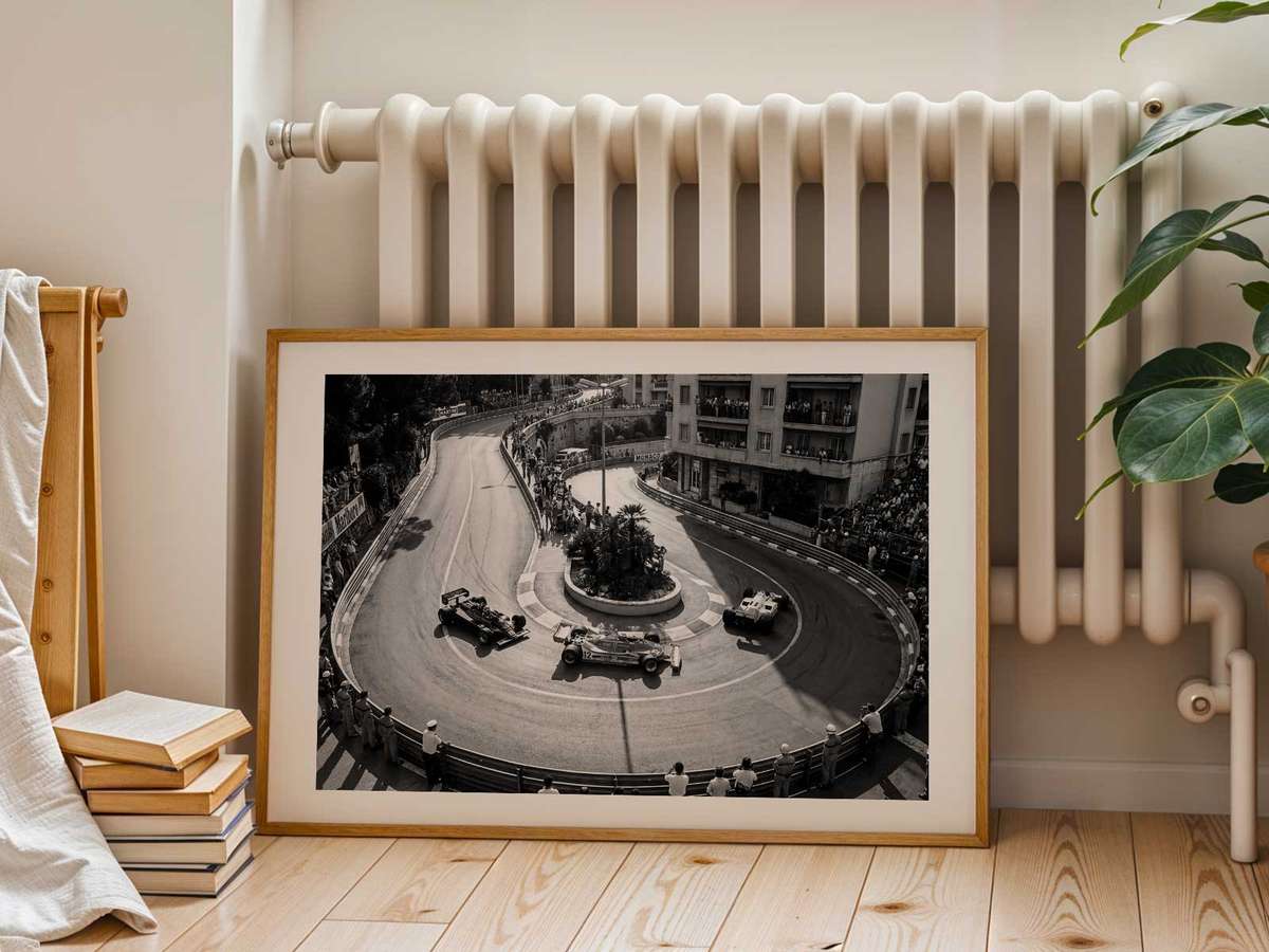 F1 shown in a vintage composition showcasing motorsport engineering and intense visual movement