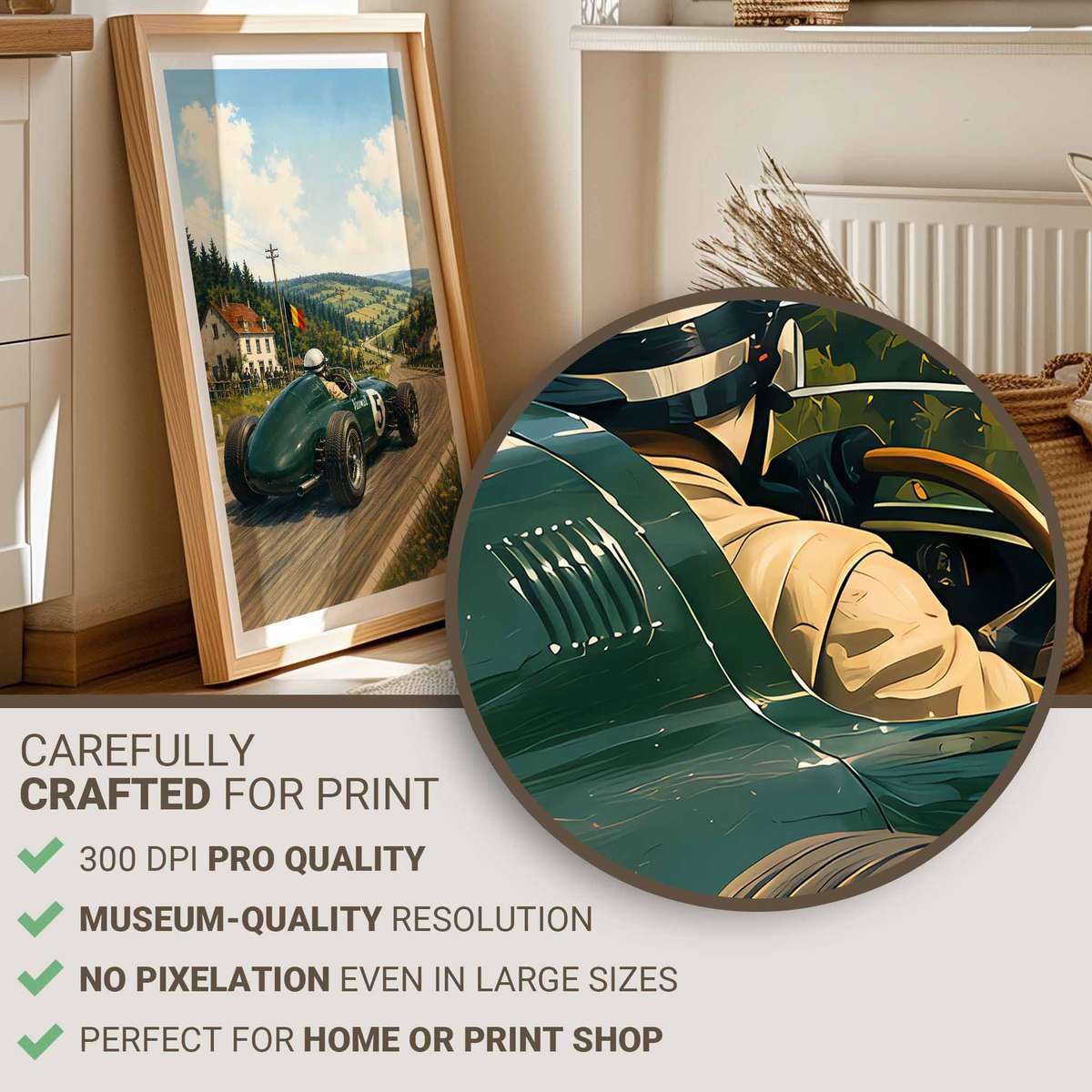 Vintage wall art of f1poster created for garage decor