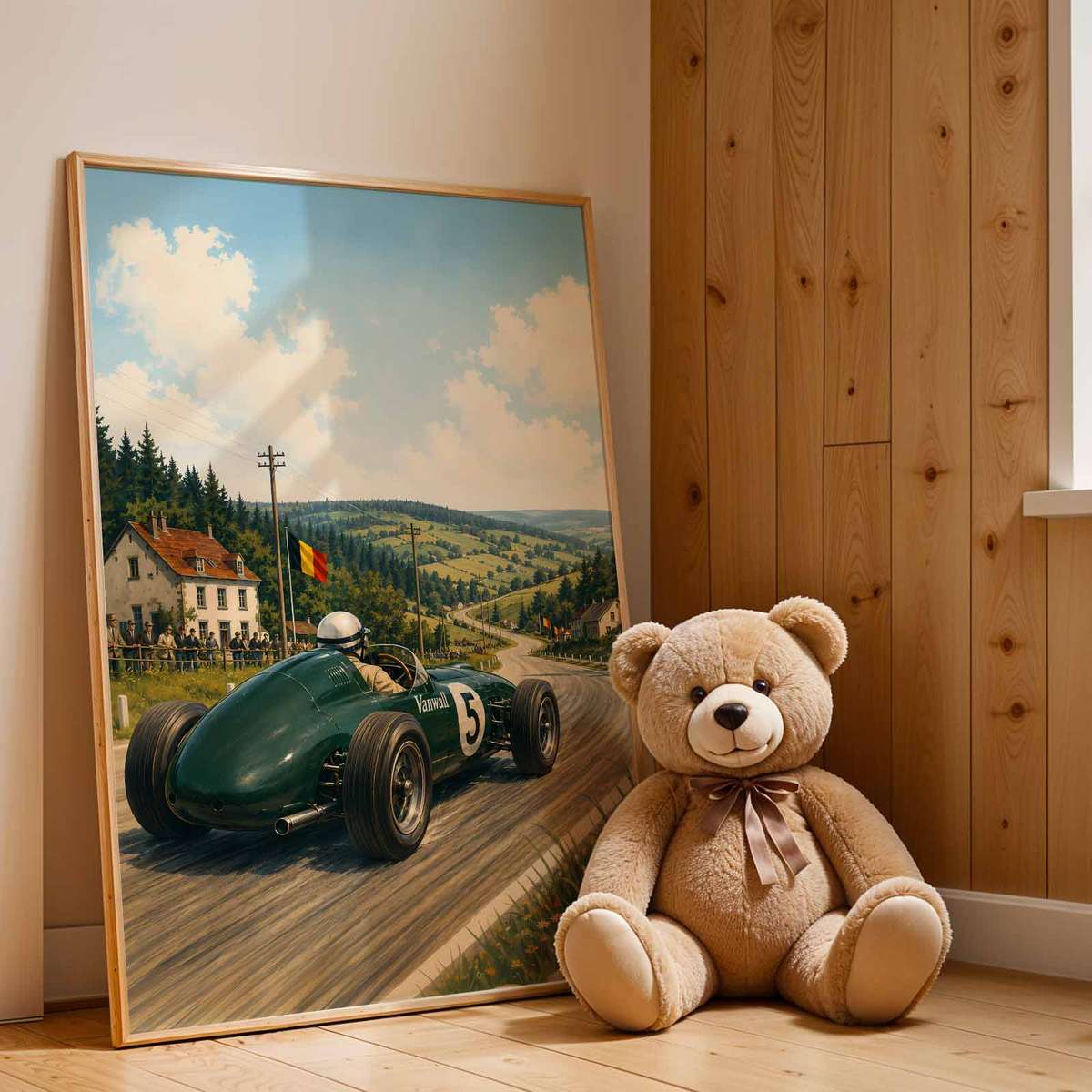Vintage wall art of f1poster created for garage decor