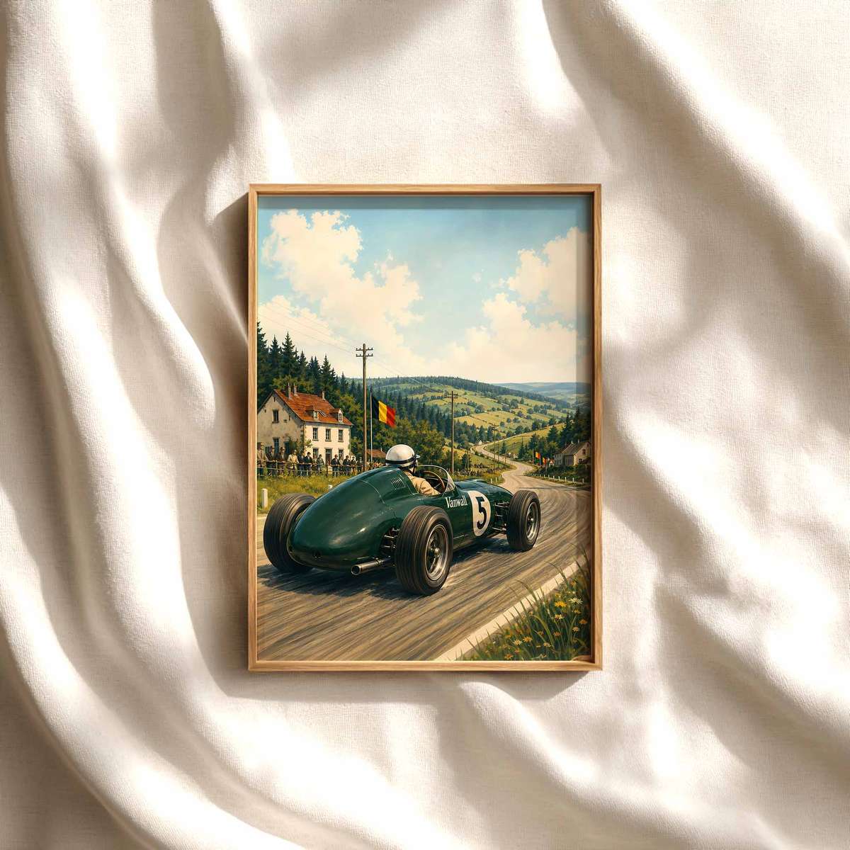Vintage wall art of f1poster created for garage decor