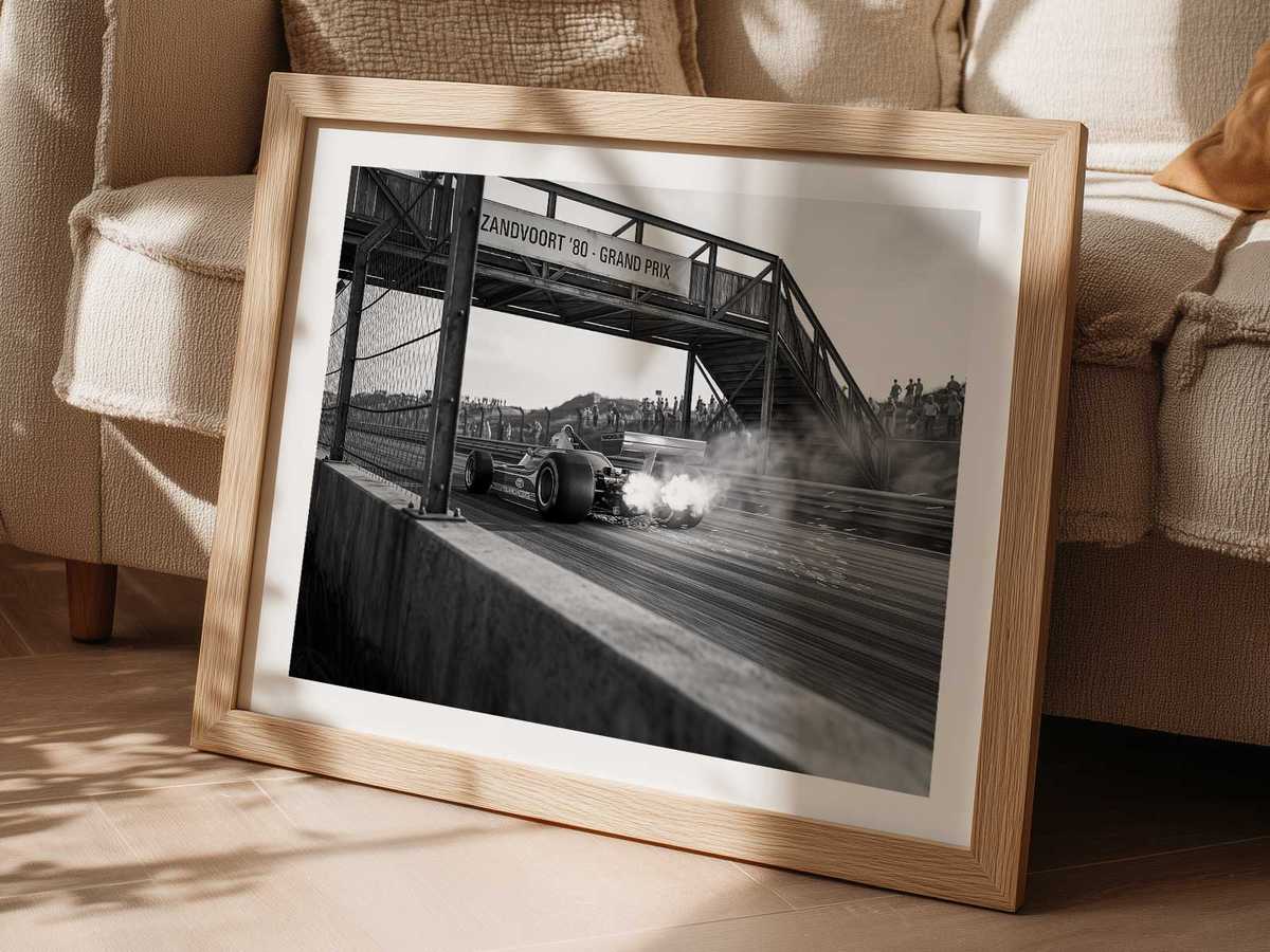 Cockpit view of the Ferrari 312 T5 with a faded driver silhouette and sepia-toned, memory-like overlay
