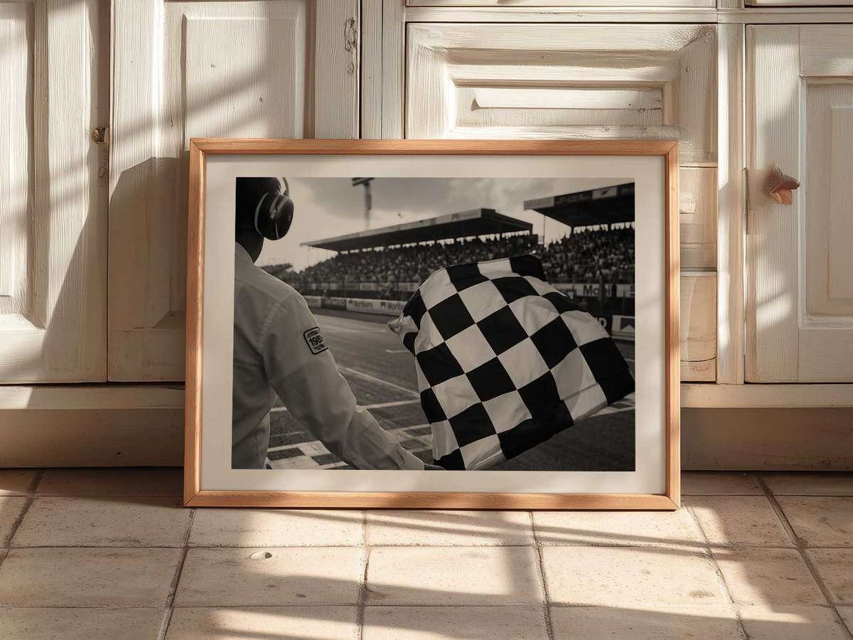 Refined Formula 1 Austin wall art featuring cornering action and dynamic race-day character inspired by translating circuit atmosphere into collector
