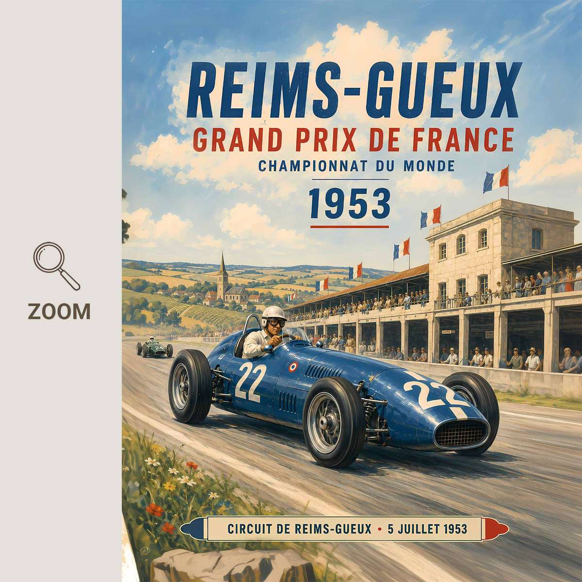 Artistic view of Formula 1 Grand Prix Monaco Fans showing mechanical detail and competitive motion inspired by reims-gueux 1953 formula 1 for gaming room decor