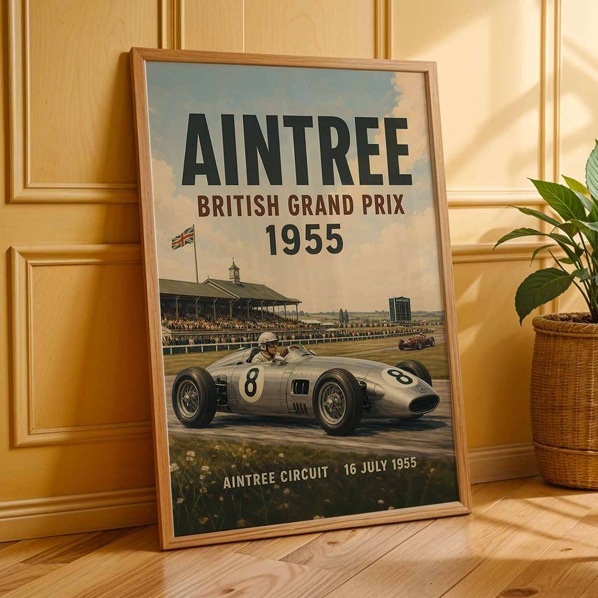 Formula 1 Grand Prix Silverstone Fans decorative print featuring cornering action and dynamic race-day character for motorcycle fans