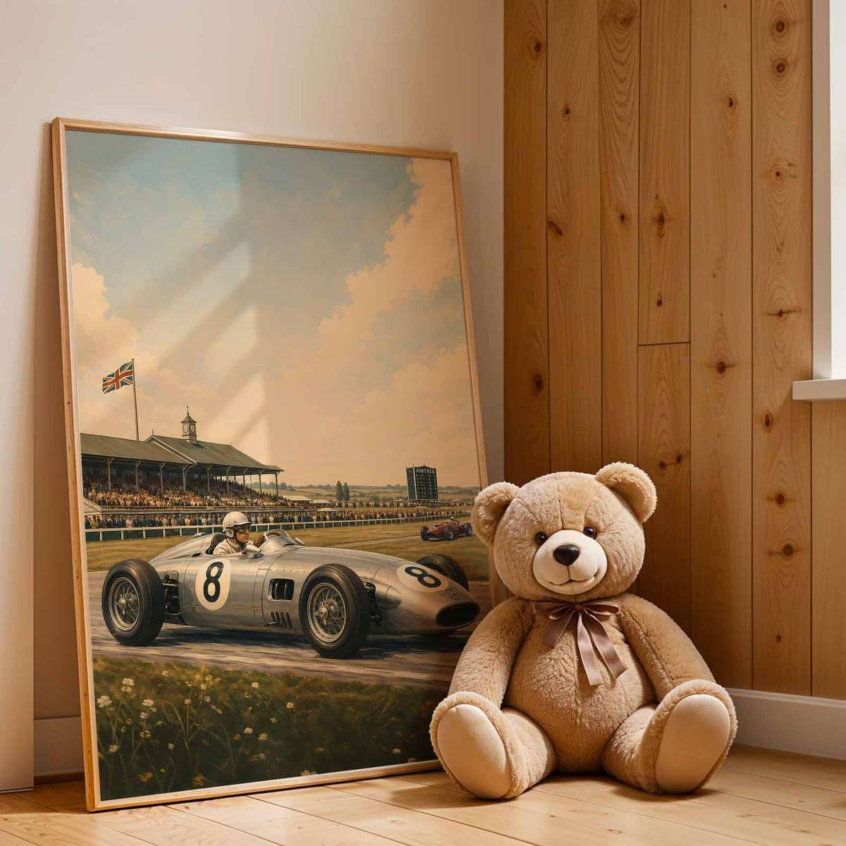 Formula 1 wall art showcasing race action framed by a bold circuit atmosphere and a bold visual character