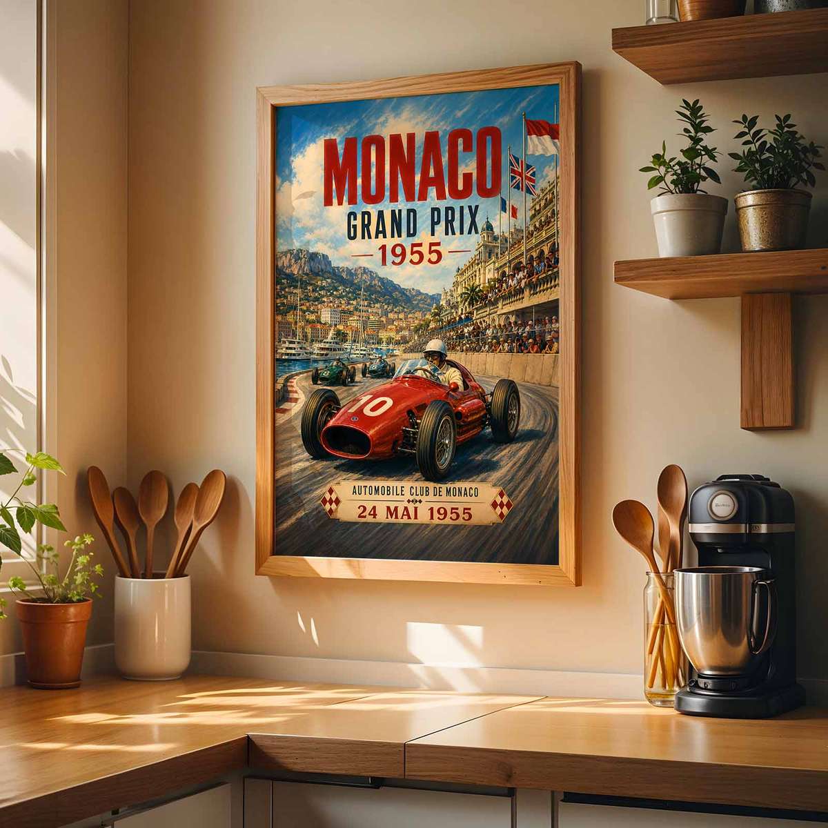 Formula One Monaco decorative print featuring motorsport engineering and intense visual movement for track-day admirers