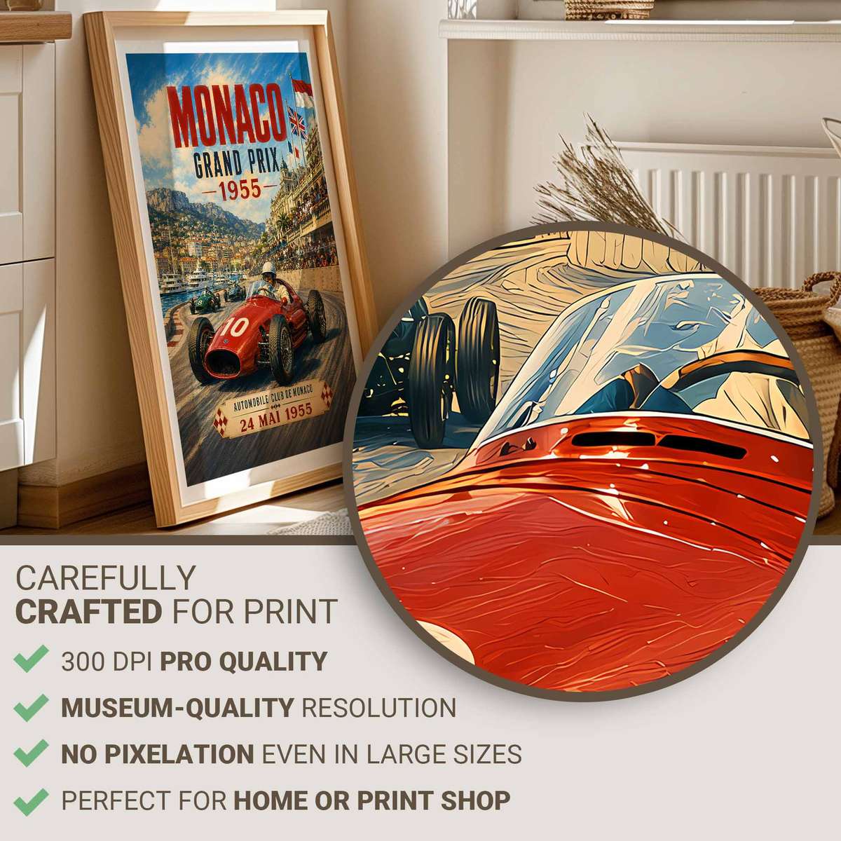 Formula One Monaco composition styled as wall art and featuring motorsport engineering and intense visual movement
