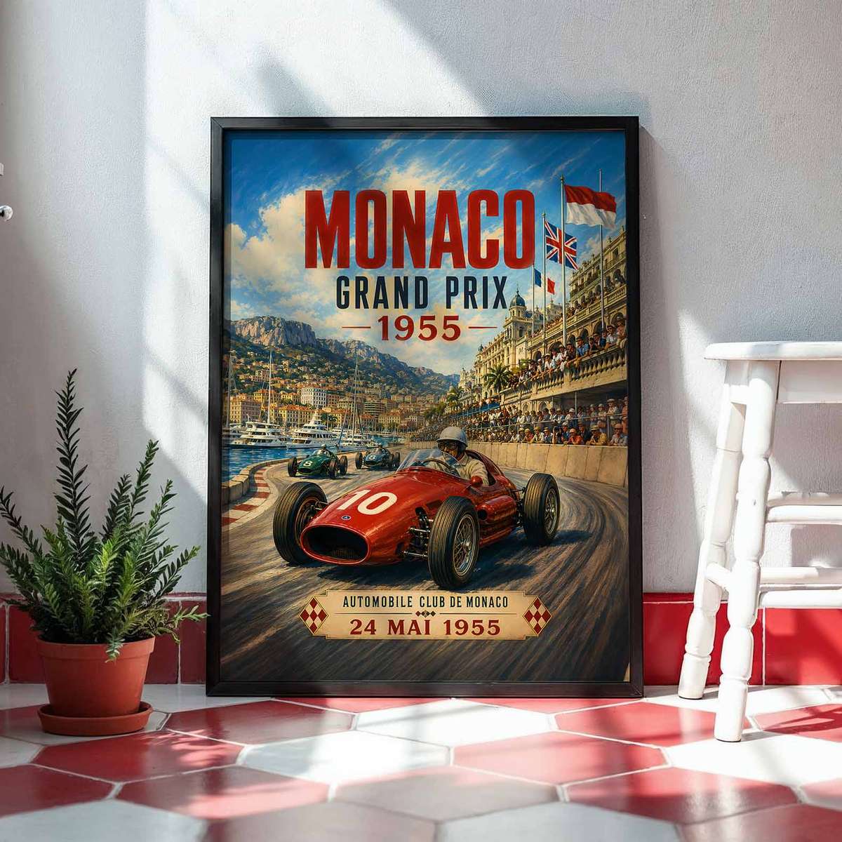 Formula One Monaco composition styled as wall art and featuring motorsport engineering and intense visual movement