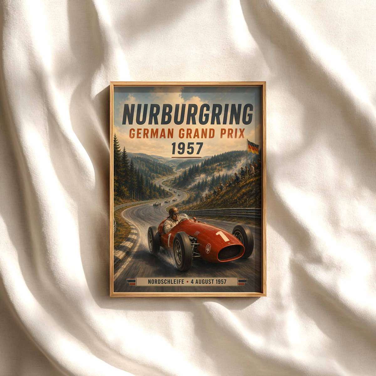 Formula One Nurburgring shown in a retro composition showcasing motorsport engineering and intense visual movement