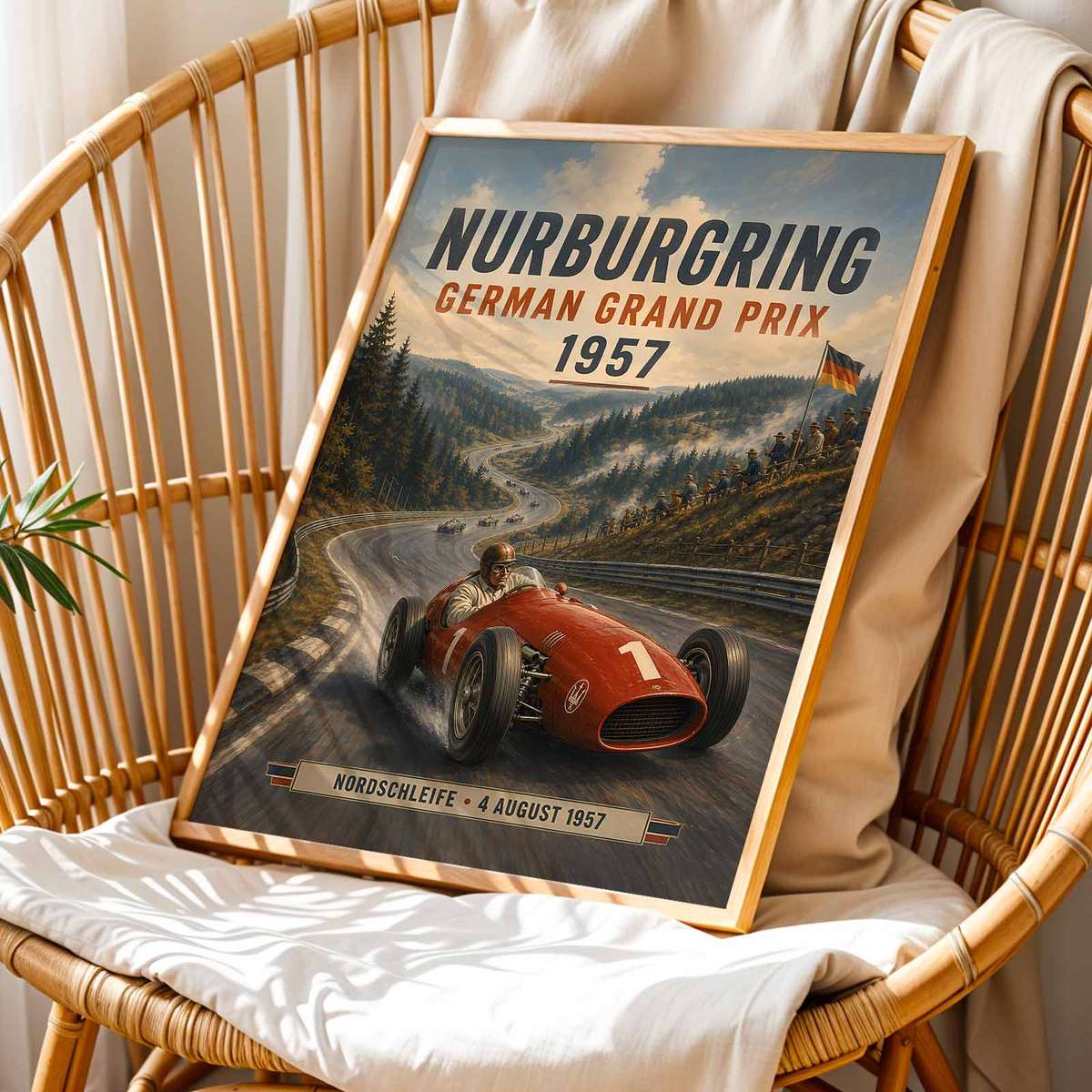 Formula One Nurburgring composition styled as painting and featuring high-speed motion and track atmosphere