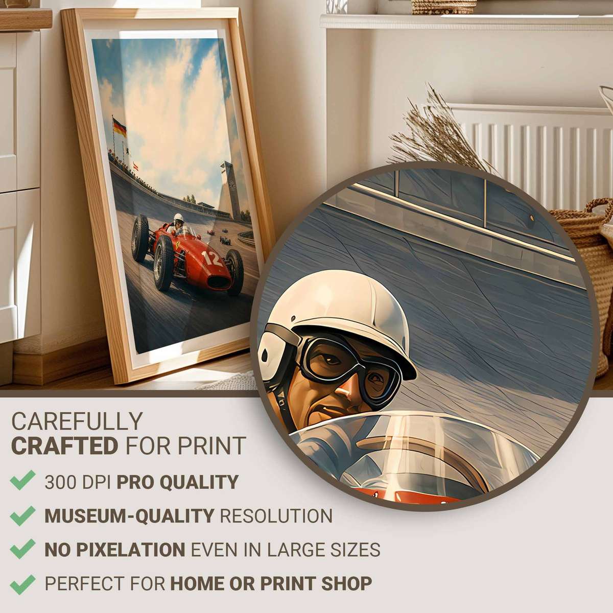 German F1 decorative print featuring racing lines with dramatic circuit energy for track-day admirers