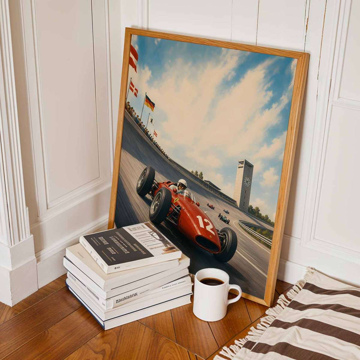 Gallery-style German F1 artwork with retro details for garage decor