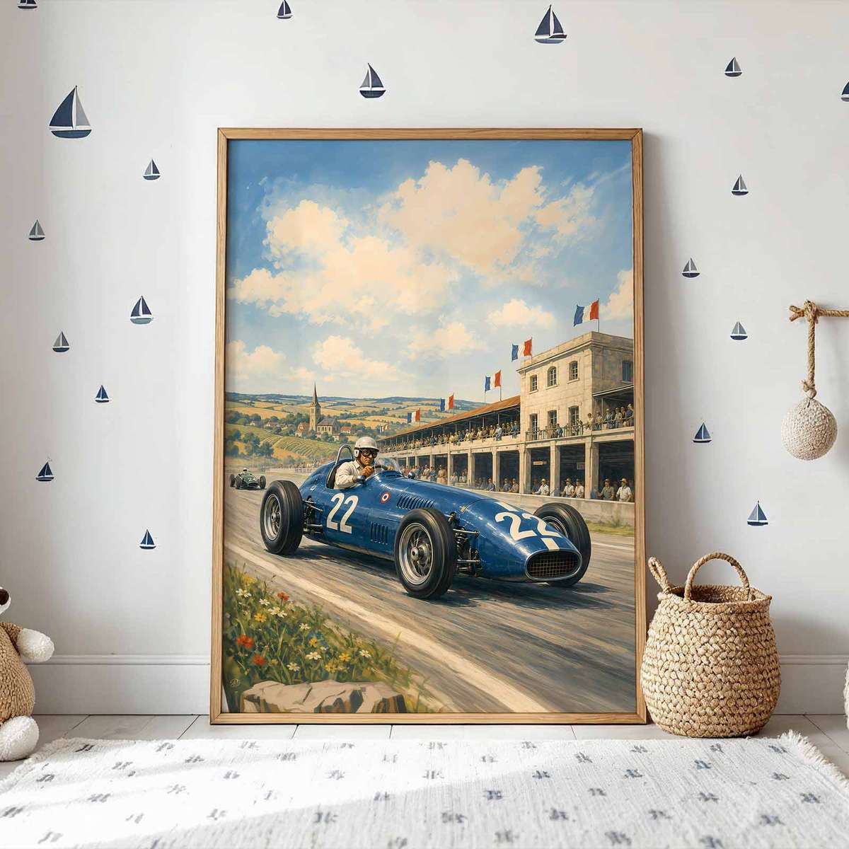 Grand Prix in Monaco Fans shown in a vintage composition showcasing racing lines with dramatic circuit energy