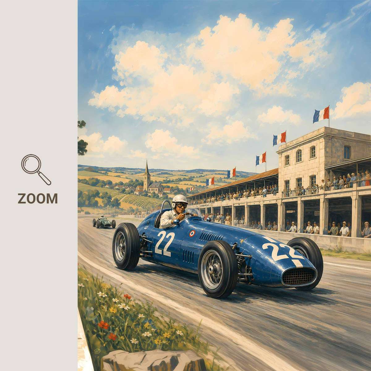 Grand Prix in Monaco Fans shown in a historic composition showcasing race action framed by a bold circuit atmosphere inspired by reims-gueux 1950s formula one