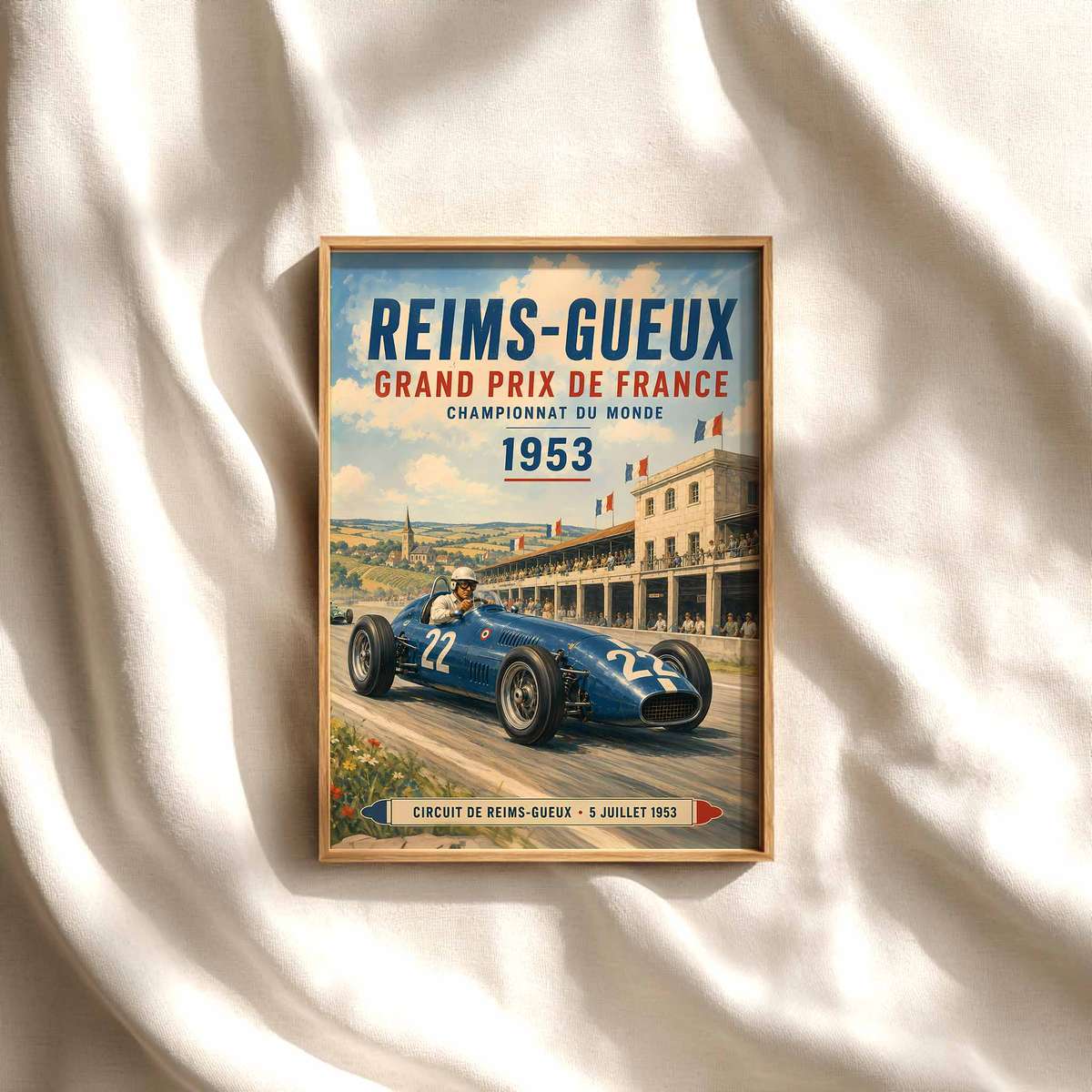 Formula 1 Grand Prix Monaco Fans – Reims-Gueux 1953 Formula 1 Wall Art, Vintage… Formula 1 poster displayed as motorsport wall art