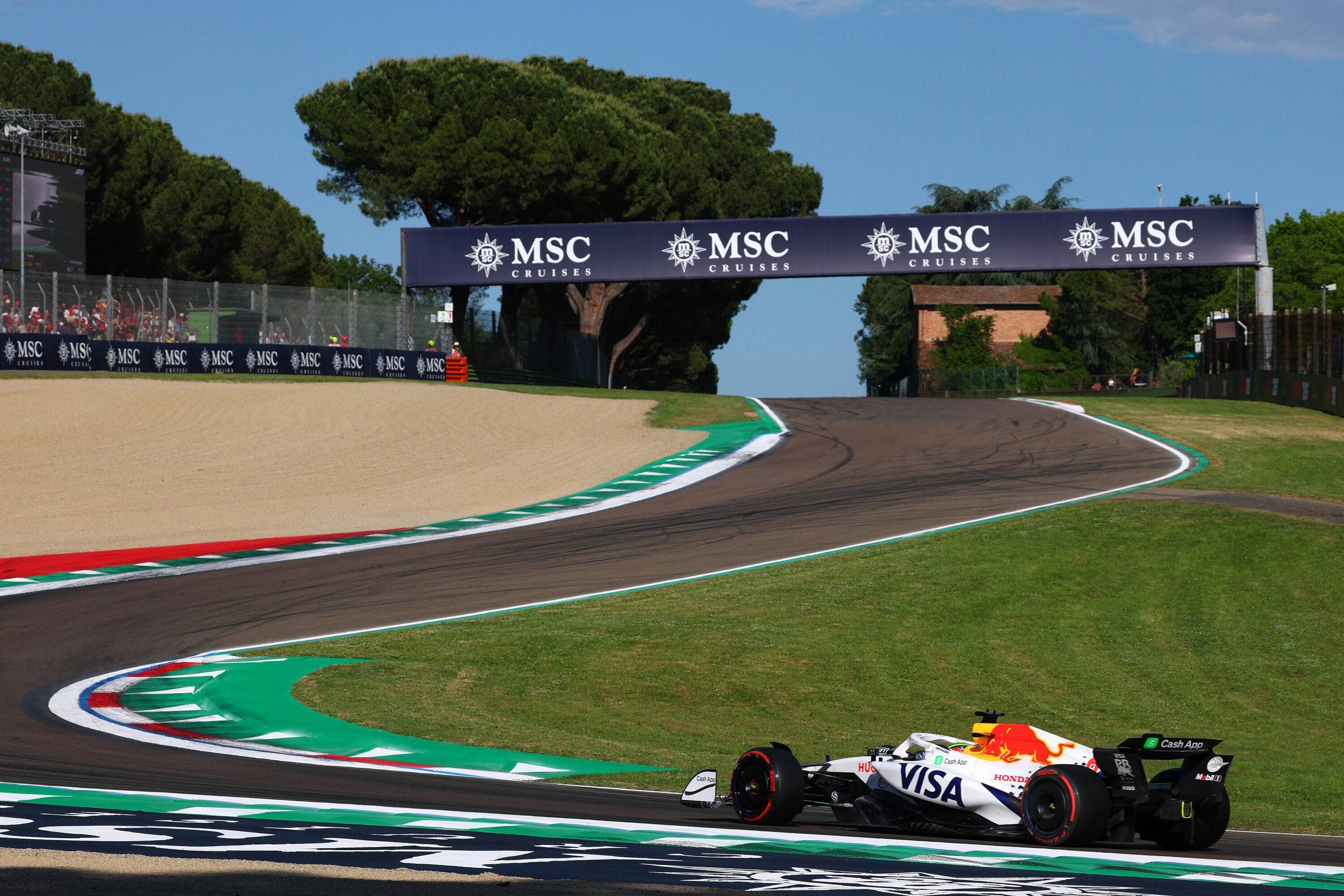Aerial view of the Imola circuit showing flowing sequence of corners and narrow track width