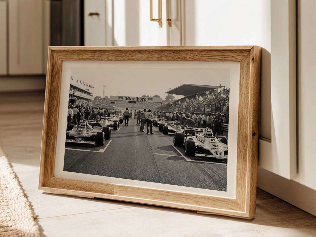 Interlagos vintage graphic showing tight corners and elevation with sun-faded colors and subtle paper creases