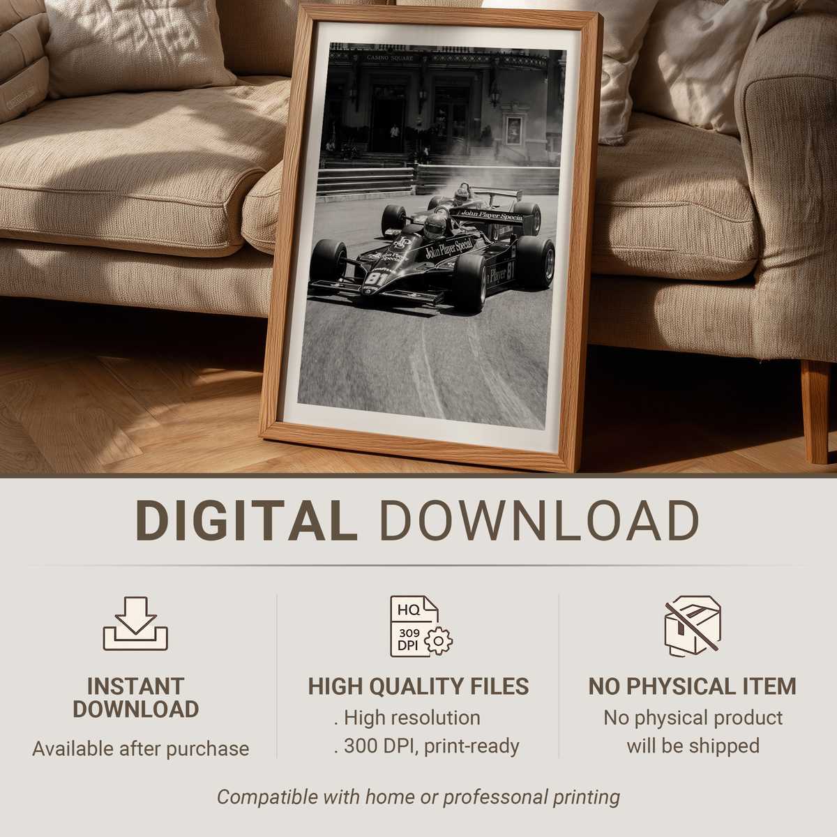 Vintage-style poster of Monaco street circuit with 1980s graphic treatment, muted colors and film grain evoking historical…
