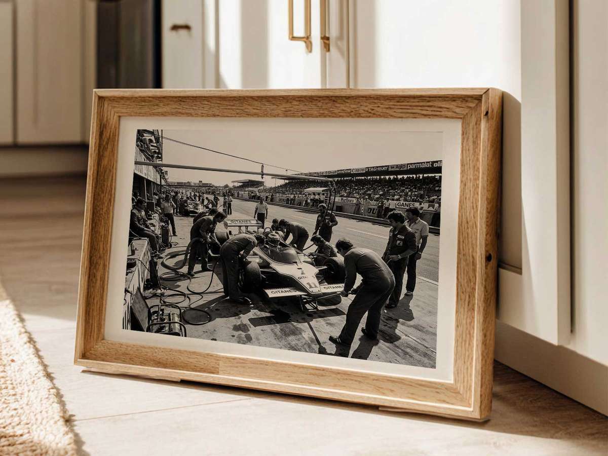 Gallery-style Pit Stop Tension artwork with refined details for gaming room decor