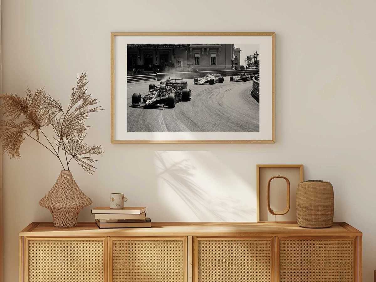 Retro poster of a race start with motion blur, lens flare and sun-bleached colors reminiscent of vintage 1980s photography