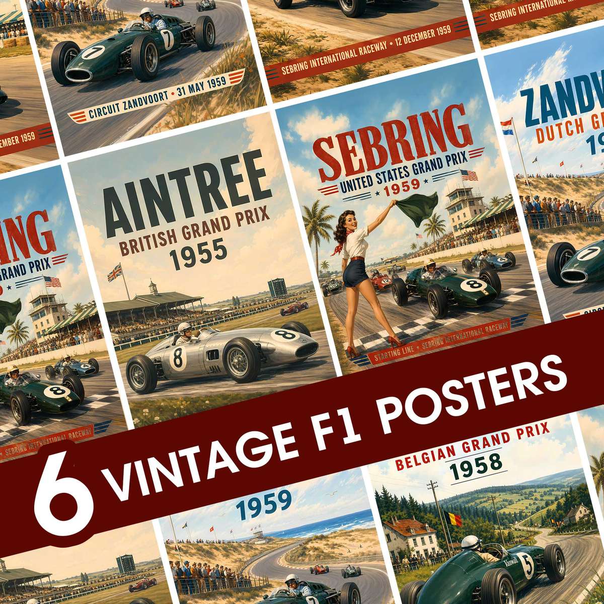Retro wall art of Retro Formula 1 created for gallery wall decor