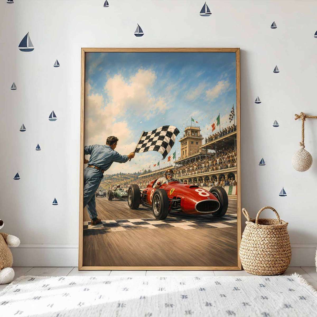 Sebring Formula 1 Fans wall art combining cornering action and dynamic race-day character in a dramatic composition