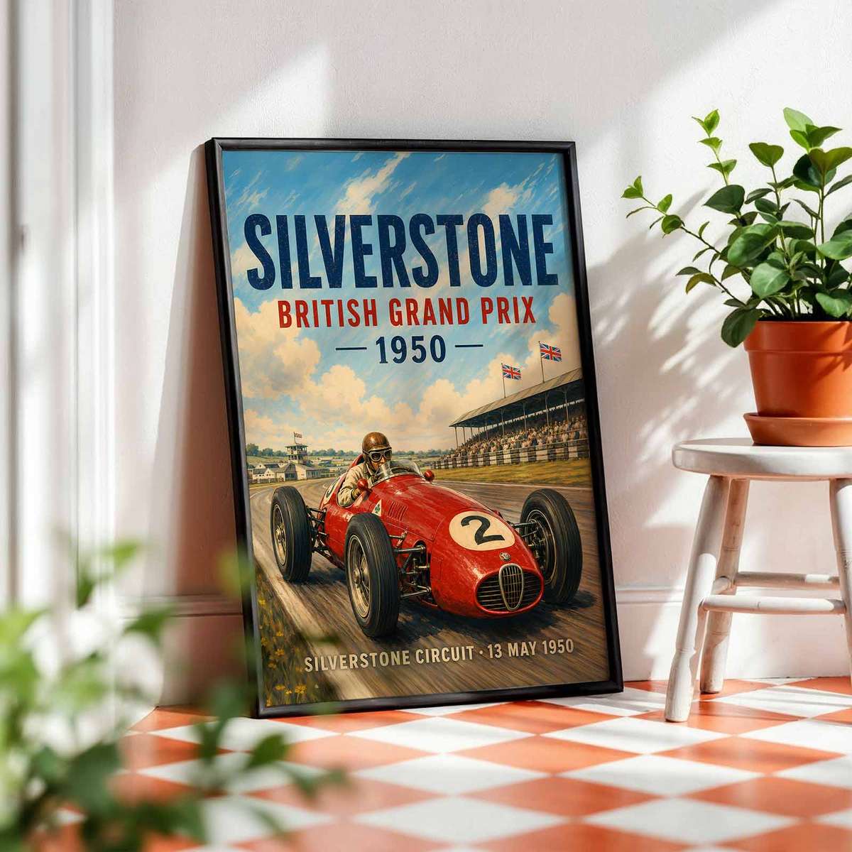 Artistic view of Silver Stone Grand Prix showing speed-focused composition with trackside detail for modern living space decor