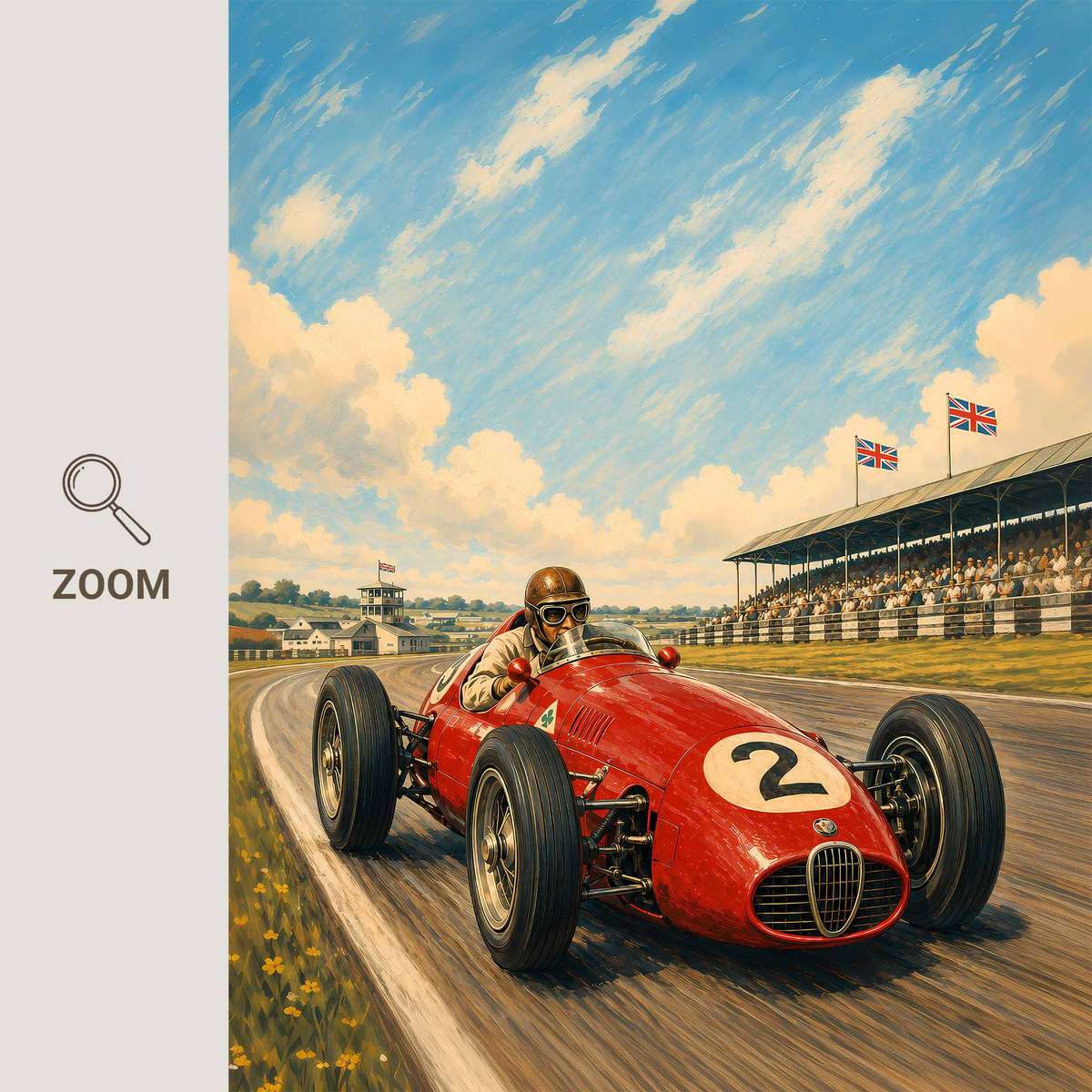 Gallery-style Silverstone Grand Prix artwork with vintage details for gallery wall decor