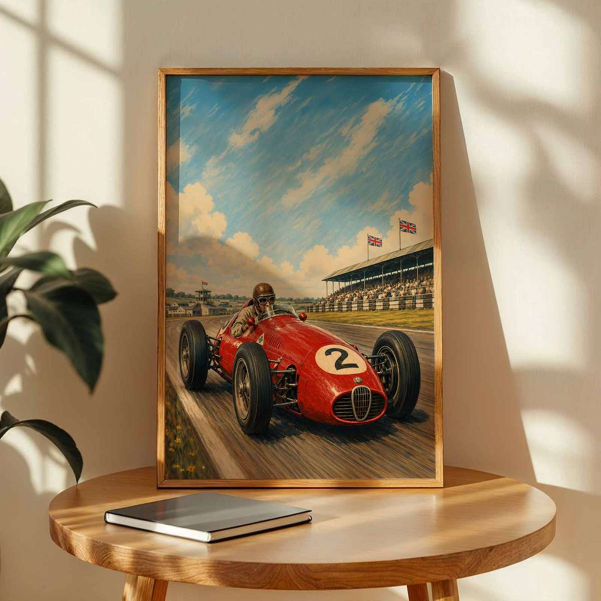 Silverstone Grand Prix decorative print featuring race action framed by a bold circuit atmosphere for racing enthusiasts