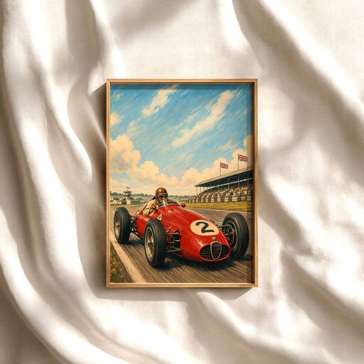 Silverstone Grand Prix decorative print featuring race action framed by a bold circuit atmosphere for racing enthusiasts