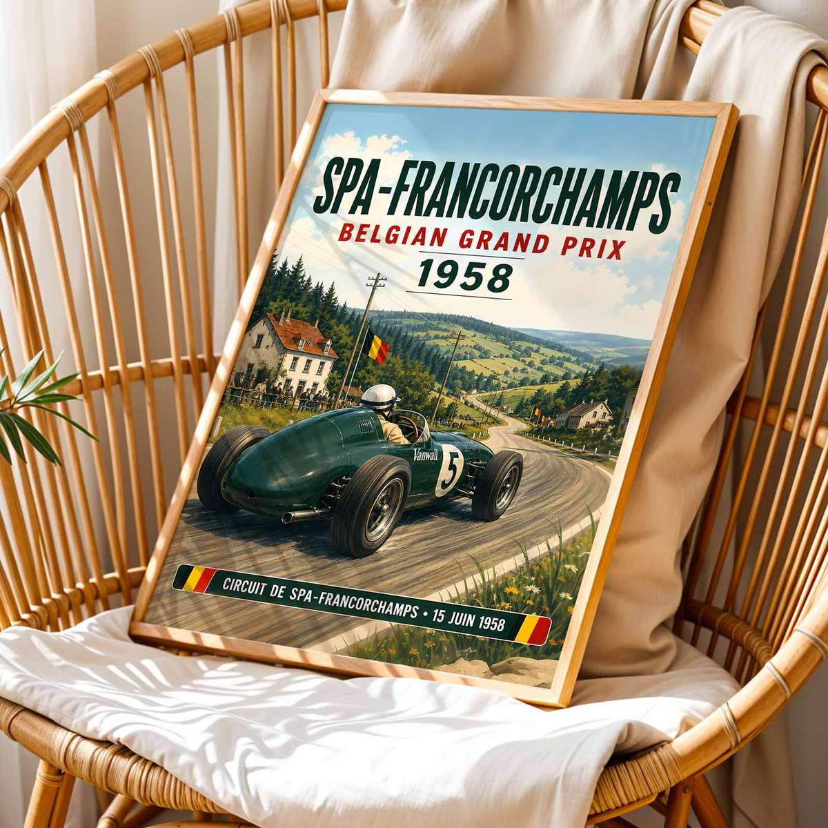 Retro Spa F1 Circuit poster featuring racing lines with dramatic circuit energy
