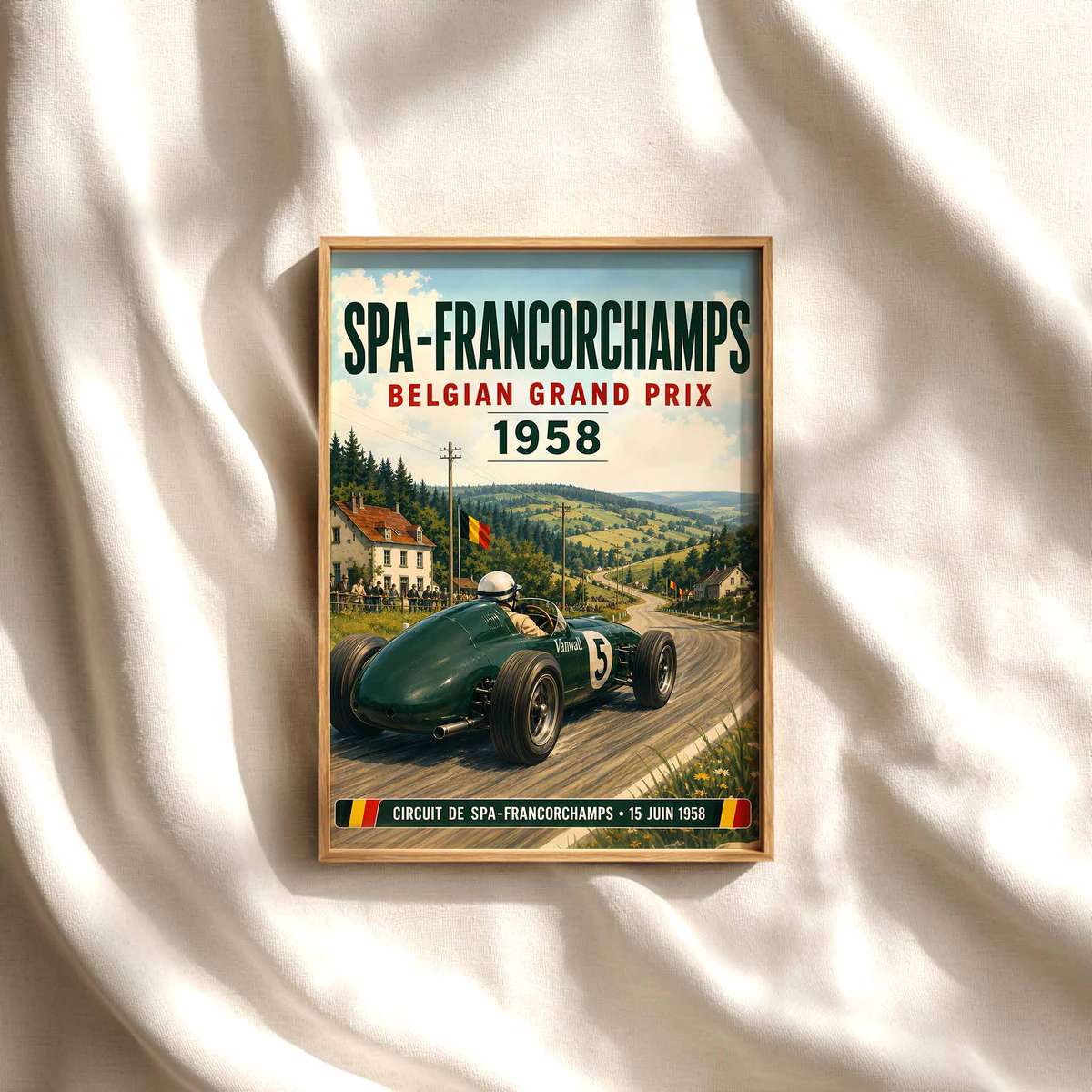 Spa F1 Circuit decorative print featuring race action framed by a bold circuit atmosphere for motorcycle fans